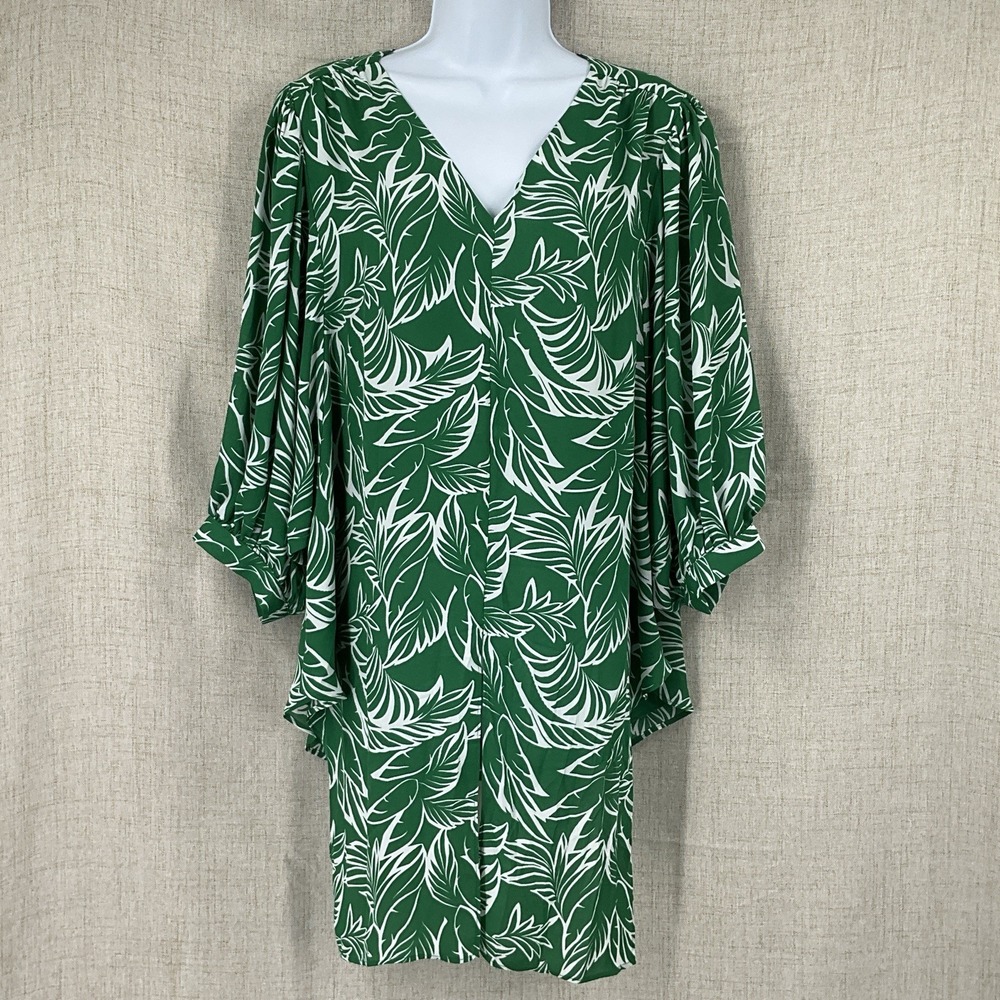 Chico's Women Blouse Sz‎ 1 US M Multicolor Foliage V-neck  Travel Beach Boho